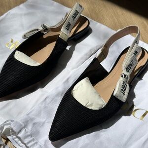 Dior J'Adior Slingback Flat Black Technical Fabric         size :37.5